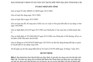 Quyết định 23/2011/QĐ-UBND giá nhà xây dựng mới
