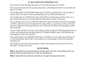 Quyết định 55/2011/QĐ-UBND tổ chức Chi cục quản lý chất lượng Nông lâm sản Đồng Nai