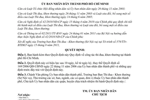 Quyết định 58/2011/QĐ-UBND Quy định công tác thi đua, khen thưởng