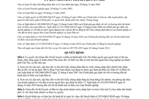 Quyết định 2145/QĐ-UBND 2011 giải quyết thủ tục lĩnh vực đầu tư Cần Thơ