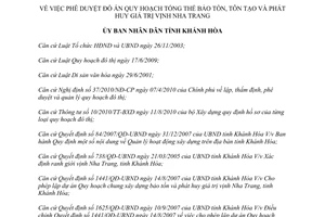 Quyết định 2466/QĐ-UBND 2011 quy hoạch bảo tồn tôn tạo phát huy giá trị vịnh Nha Trang Khánh Hòa