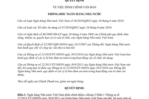Quyết định 1992/QĐ-NHNN đính chính Thông tư 22/2011/TT-NHNN