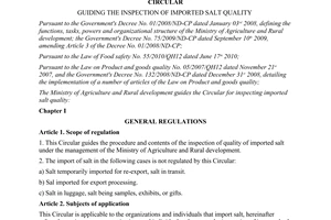 Circular No. 60/2011/TT-BNNPTNT guiding the inspection of imported salt quality
