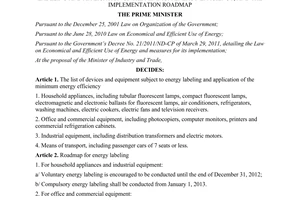 Decision No. 51/2011/QD-TTg promulgating the list of devices and equipment