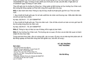 Thông tư 61/2011TT-BNNPTNTQuy chuẩn kỹ thuật quốc gia lĩnh vực thức ăn chăn nuôi