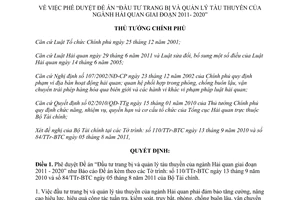 Quyết định 1577/QĐ-TTg năm 2011 phê duyệt Đề án “Đầu tư trang bị và quản lý tàu