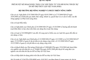 Quyết định 2096/QĐ-BNN-TCTL 2011 phê duyệt kế hoạch đấu thầu tư vấn Hỗ trợ thủy lợi Việt Nam