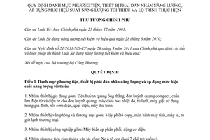 Quyết định 51/2011/QĐ-TTg  danh mục phương tiện, thiết bị phải dán nhãn năng