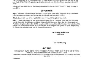 Quyết định 26/2011/QĐ-UBND quản lý xây dựng công trình giao thông nông thôn Bình Thuận
