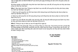 Thông tư 62/2011/TT-BNNPTNT Danh mục sửa đổi thức ăn thuỷ sản được phép lưu hành