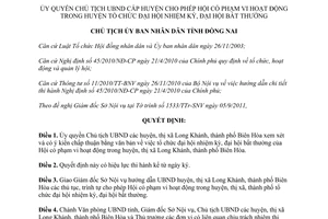 Quyết định số 2304/QĐ-UBND năm 2011 tổ chức Đại hội nhiệm kỳ bất thường Đồng Nai