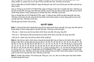 Quyết định 2942/QĐ-BVHTTDL công bố thủ tục hành chính được sửa đổi