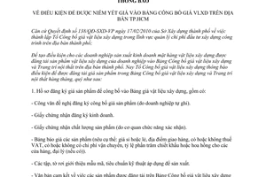 Thông báo 6989/TB-SXD-QLKTXD điều kiện để được niêm yết giá vào bảng công bố
