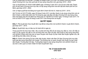 Quyết định 14/2011/QĐ-UBND phê duyệt Đề án nông thôn mới xã Bình Chánh