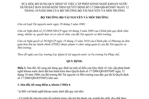 Thông tư 36/2011/TT-BTNMT sửa đổi Quy định cấp phép hành nghề khoan nước