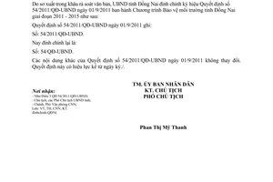 Quyết định 2311/QĐĐC-UBND đính chính quyết định 54/2011/QĐ-UBND bảo vệ môi trường