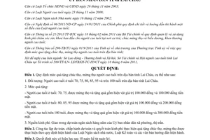 Quyết định 27/2011/QĐ-UBND quy định mức quà tặng chúc thọ mừng thọ người cao tuổi Lai Châu