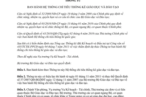 Thông tư 39/2011/TT-BGDĐT  Hệ thống chỉ tiêu thống kê giáo dục và Đào tạo