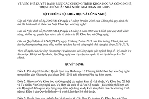 Quyết định 2850/QĐ-BKHCN phê duyệt Danh mục Chương trình khoa học công nghệ