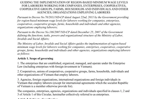 Circular No. 23/2011/TT-BLDTBXH guiding the implementation of region-based