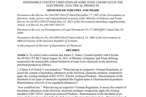 Decision No. 4693/QD-BCT on correction of Circular No.30/2011/TT-BCT