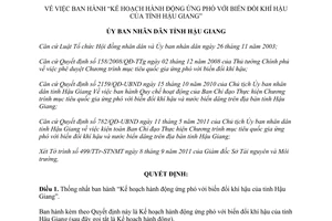 Quyết định 1489/QĐ-UBND năm 2011 Kế hoạch hành động ứng phó với biến đổi khí hậu Hậu Giang