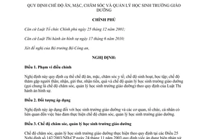 Nghị định 81/2011/NĐ-CP chế độ ăn, mặc, chăm sóc và quản lý học sinh
