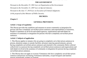 Decree No. 80/2011/ND-CP providing measures to assure community re-integration