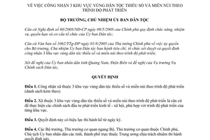 Quyết định 274/QĐ-UBDT công nhận 3 khu vực vùng dân tộc thiểu số