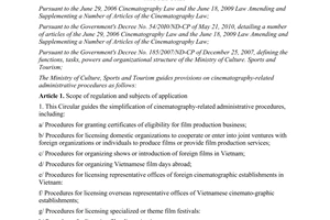 Circular No. 11/2011/TT-BVHTTDL guiding provisions on cinematography-related