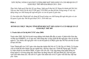 Kế hoạch 111/KH-UB năm 2011 nâng cao chất lượng đội ngũ nhà giáo cán bộ giáo dục Thủ đô Hà Nội