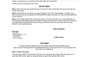 Quyết định 945/QĐ-BHXH mẫu sổ và hướng dẫn ghi sổ bảo hiểm xã hội