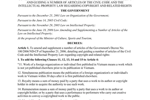 Decree No. 85/2011/ND-CP amending and supplementing a number of articles of the