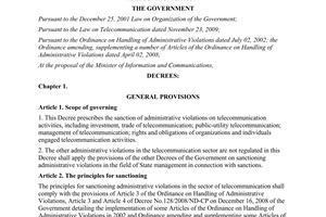 Decree No. 83/2011/ND-CP defining handling of Administrative Violations in the