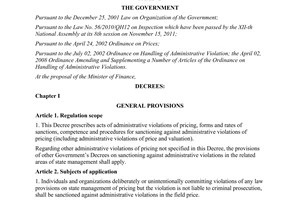 Decree No. 84/2011/ND-CP promulgating sanctions against administrative violation
