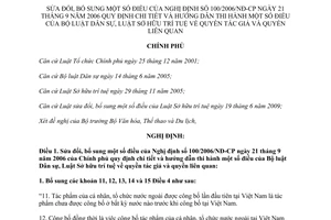 Nghị định 85/2011/NĐ-CP sửa đổi Nghị định 100/2006/NĐ-CP