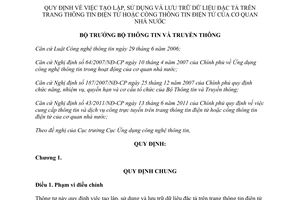 Thông tư 24/2011/TT-BTTTT tạo lập, sử dụng và lưu trữ dữ liệu đặc tả