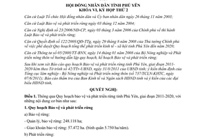 Nghị quyết 27/2011/NQ-HĐND Quy hoạch bảo vệ và phát triển rừng tỉnh Phú Yên