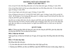 Nghị quyết 30/2011/NQ-HĐND mức chi công tác phổ biến giáo dục pháp luật Phú Yên