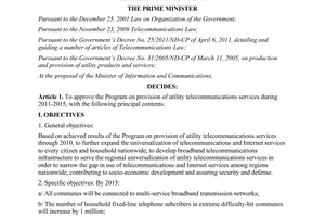 Decision No. 1643/QD-TTg approving the program on provision of utility telecommu