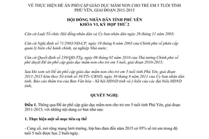 Nghị quyết 25/2011/NQ-HĐND đề án phổ cập giáo dục mầm non cho trẻ em Phú Yên