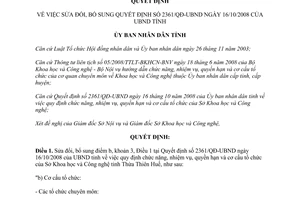 Quyết định 1951/QĐ-UBND sửa đổi bổ sung 2361/QĐ-UBND Thừa Thiên Huế