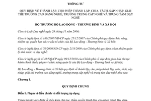 Thông tư 24/2011/TT-BLĐTBXH Quy định thành lập, cho phép thành lập, chia, tách