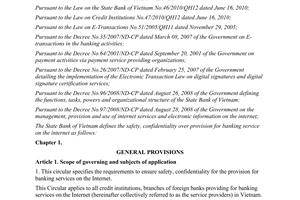 Circular No. 29/2011/TT-NHNN defining safety, confidentiality over provision