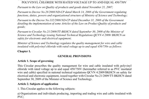 Circular No. 22/2011/TT-BKHCN defining the quality management for wire and cable