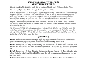 Nghị quyết 10/2011/NQ-HĐND chi tiêu phục vụ hoạt động Hội đồng Bạc Liêu