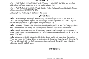 Quyết định 3447/QĐ-BYT Bộ tiêu chí quốc gia y tế xã giai đoạn 2011-2020