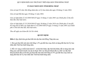 Quyết định 25/2011/QĐ-UBND  đơn giá thuê đất trên địa bàn tỉnh Đồng Tháp