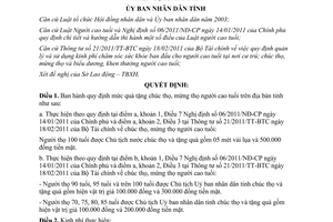 Quyết định 24/2011/QĐ-UBND mức quà tặng chúc, mừng thọ người cao tuổi