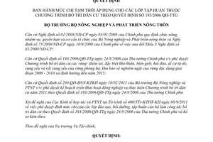 Quyết định 2207/QĐ-BNN-TC  mức chi tạm thời áp dụng cho lớp tập huấn